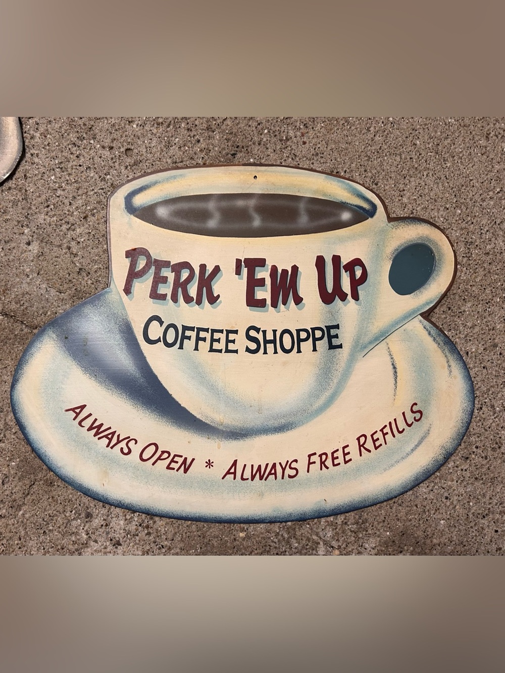 Perk 'Em Up Coffee Shoppe Decorative Wall Sign - Cream and Blue